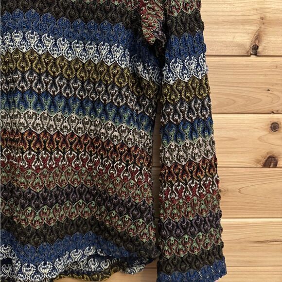 Y2K Venezia Size XLarge Retro Crinkle Textured Swirly V Neck Flare Sleeve Blouse - Picture 8 of 11